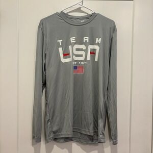 Short Par 4 Team USA Mens Grey Long Sleeve Performance Golf Shirt Size Medium